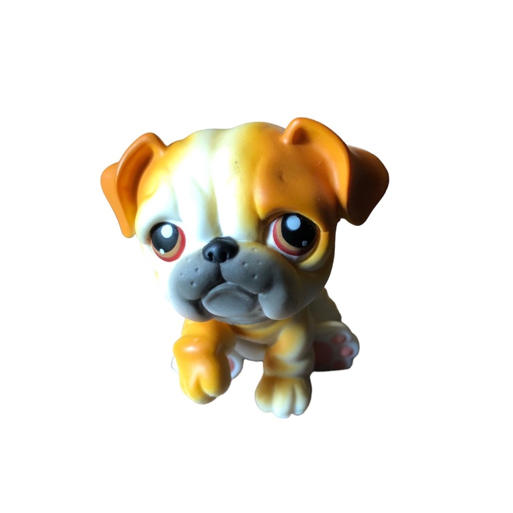 Littlest Pet Shop LPS #46 BULLDOG Orange Tan Cream White Hasbro Bull Dog 2004